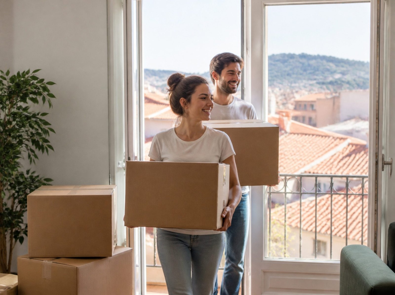 Couple emménageant dans un nouvel appartement à Nice