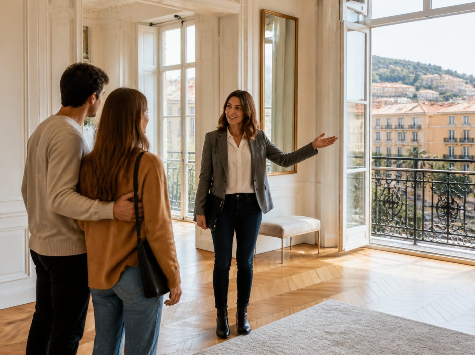 Conseillère faisant visiter un appartement à Nice